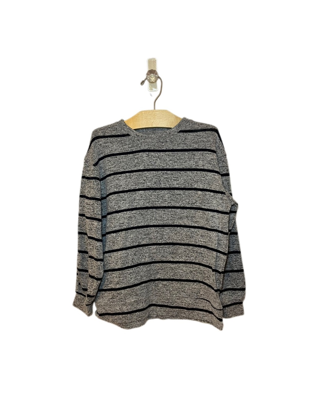 Zara 6-7 Kids Grey and Black Striped Long Sleeve Top